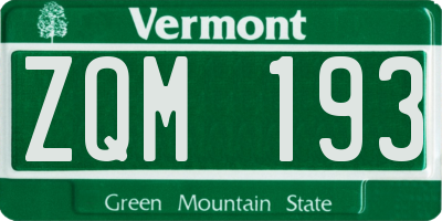VT license plate ZQM193