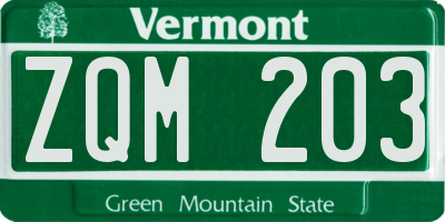 VT license plate ZQM203
