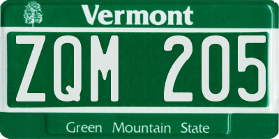 VT license plate ZQM205