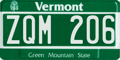 VT license plate ZQM206