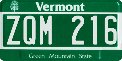 VT license plate ZQM216