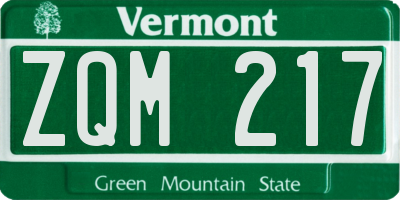 VT license plate ZQM217