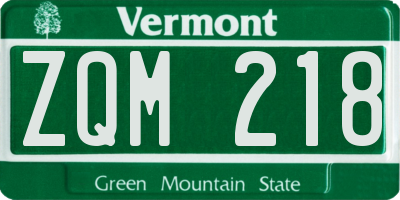 VT license plate ZQM218