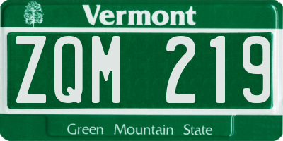 VT license plate ZQM219