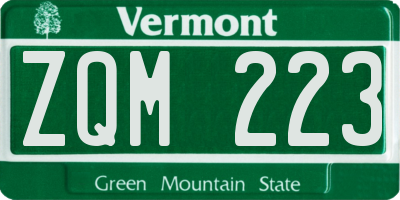 VT license plate ZQM223