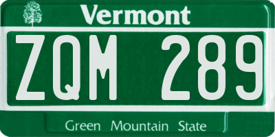 VT license plate ZQM289