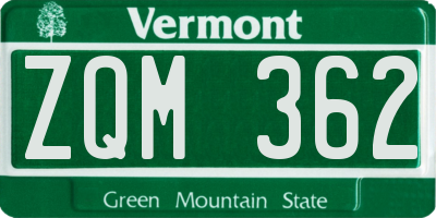 VT license plate ZQM362