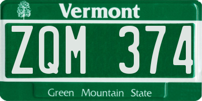 VT license plate ZQM374