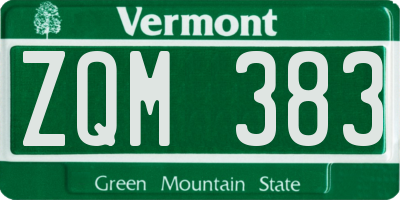 VT license plate ZQM383