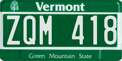 VT license plate ZQM418