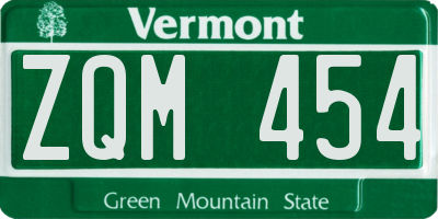 VT license plate ZQM454