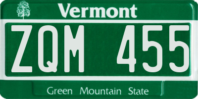 VT license plate ZQM455