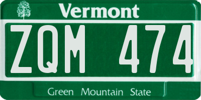 VT license plate ZQM474