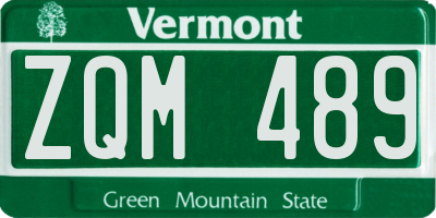 VT license plate ZQM489