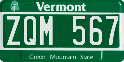 VT license plate ZQM567