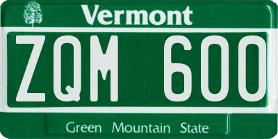 VT license plate ZQM600