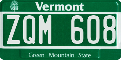 VT license plate ZQM608