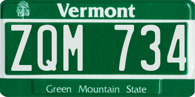 VT license plate ZQM734