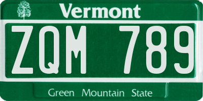 VT license plate ZQM789