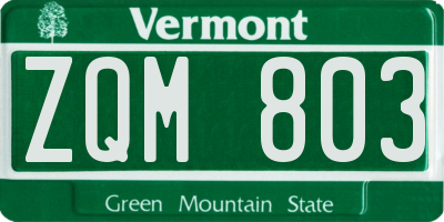 VT license plate ZQM803