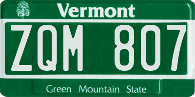 VT license plate ZQM807