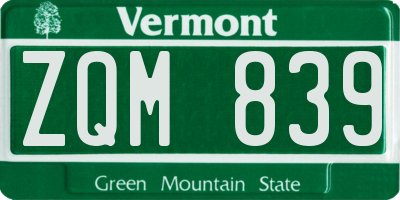 VT license plate ZQM839
