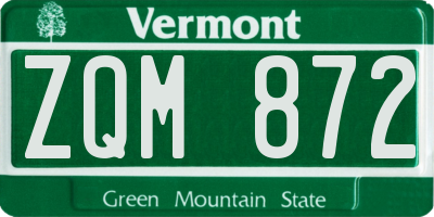 VT license plate ZQM872