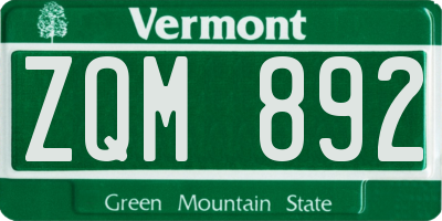 VT license plate ZQM892