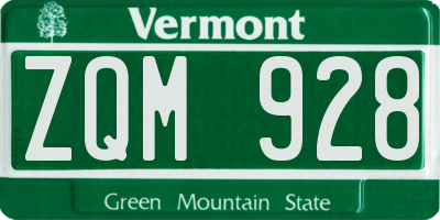 VT license plate ZQM928