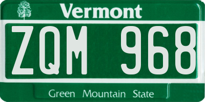 VT license plate ZQM968