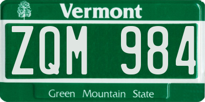 VT license plate ZQM984