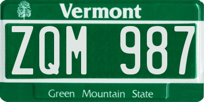 VT license plate ZQM987