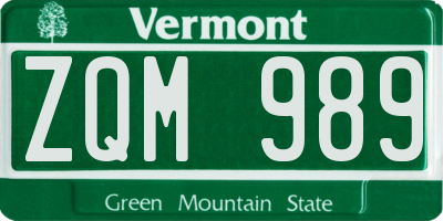 VT license plate ZQM989