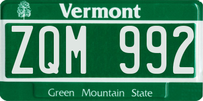 VT license plate ZQM992