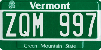 VT license plate ZQM997