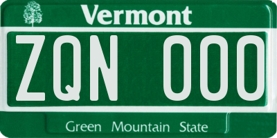 VT license plate ZQN000