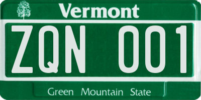 VT license plate ZQN001