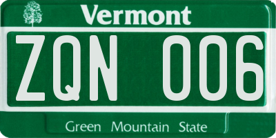 VT license plate ZQN006