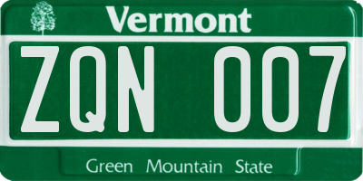 VT license plate ZQN007