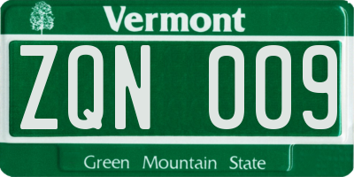 VT license plate ZQN009