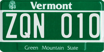 VT license plate ZQN010