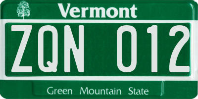 VT license plate ZQN012