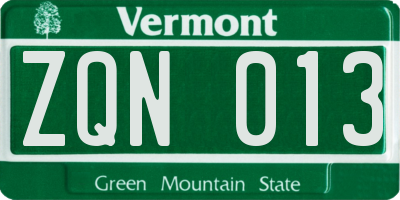 VT license plate ZQN013