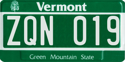 VT license plate ZQN019