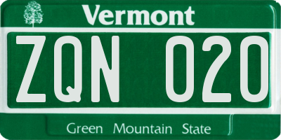 VT license plate ZQN020