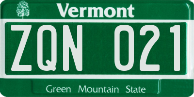 VT license plate ZQN021