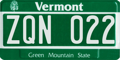 VT license plate ZQN022
