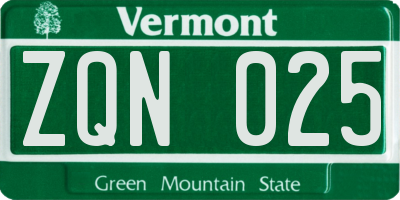 VT license plate ZQN025
