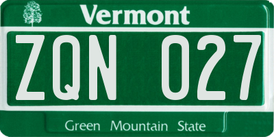 VT license plate ZQN027
