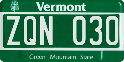VT license plate ZQN030